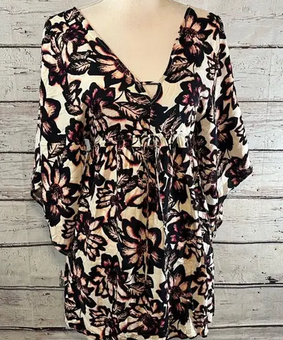 Abercrombie & Fitch Mini Dress V Front Strappy V Back Kimono Sleeves Floral-S