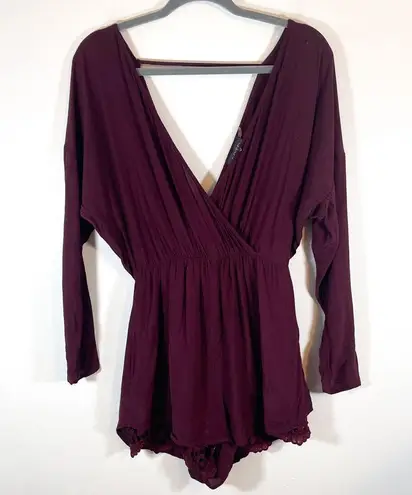 Nordstrom  ASTR Label Peek-a-Boo Lace Silk Blend Romper Cranberry Purple Size S