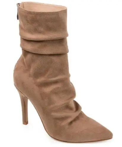 Journee Collection Markie Back Heel Zip Stiletto Booties in Tan, Size 9.5 NEW