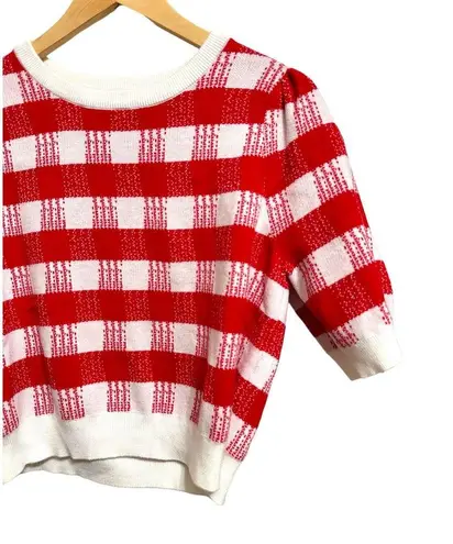 The Moon Day +  red white plaid knit cropped sweater size Large NEW