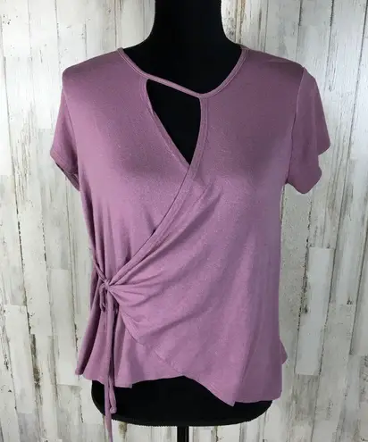 H.I.P. Wrap Top Short Sleeve Shirt Blouse Tee Purple