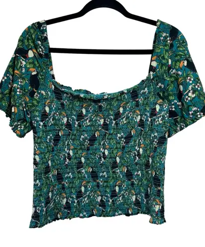 Dolan Anthropologie Left Coast Smocked Puff Sleeve Toucan Tropical Size Large