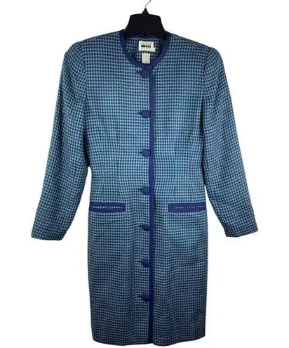 Leslie Fay Green Purple Pink Houndstooth 80s Button Up Blazer Dress 8