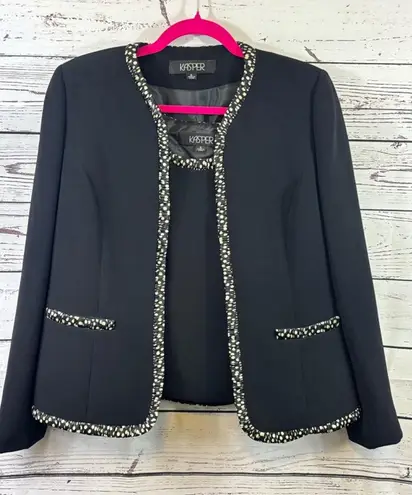 Women's KASPER Black & White Polka Dot Trim Blazer Jacket Size 6