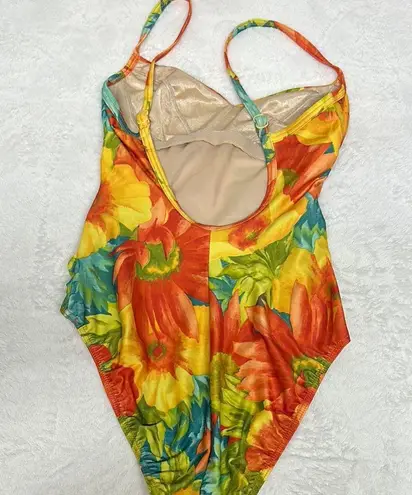 Vibrant Orange and Yellow One Piece Swimsuit with Spaghetti Straps Size M