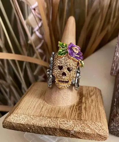 Crystal Skull Multicolor Ruthenium Ring Multiple