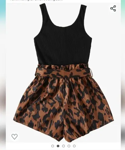 Slevless striped tank Romper short Jumper leopard print on buttom and ribbed top Multiple Size M - Image 2