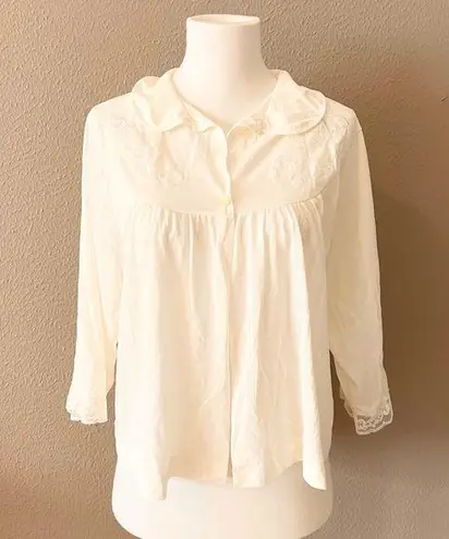 Vintage Cream Ruffled Blouse with Peter Pan Collar