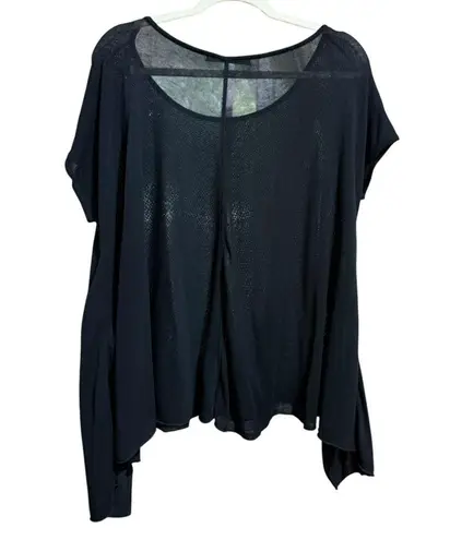 Peruvian Connection Black Sheer Boxy Top Shark-bite Hemline Lightweight Sz M