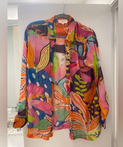 Rococo Sand Plum Shirt size Large button down metallic Retrofete fashion pass Red