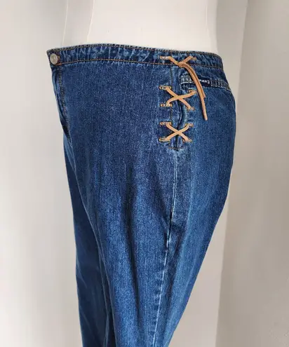 Vintage Y2K Jordache Mid Rise Flare Jeans Leather Lace