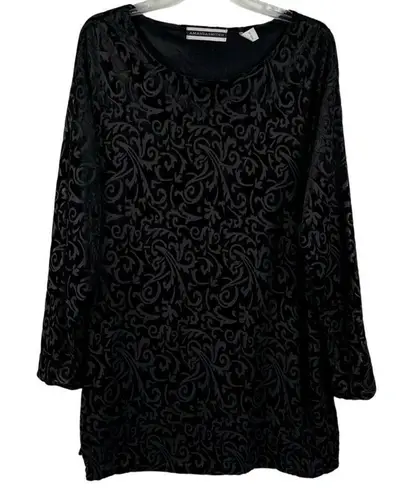 Amanda Smith Black Textured Paisley Velvet 2X Blouse