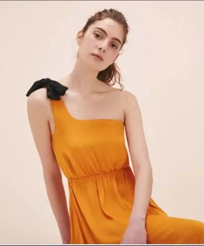 Maje Rasti one shoulder color block satin dress