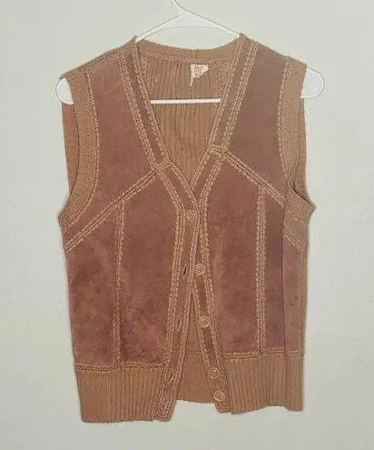 Vintage Genuine Leather Patchwork Acrylic Button Front Vest size Large