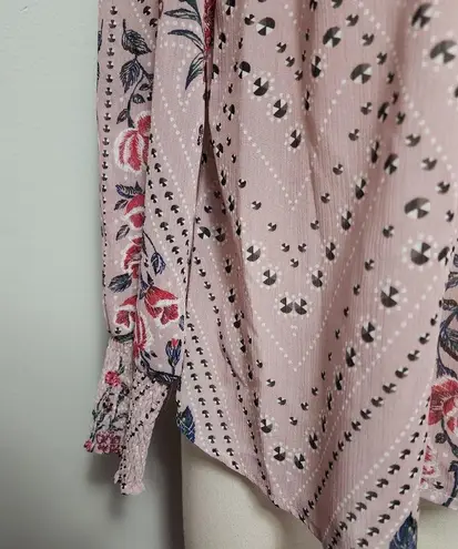 Living Doll pink floral smocked high neck blouse size small