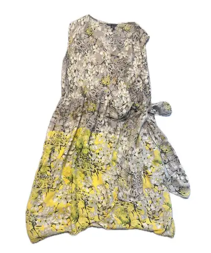 Nic+Zoe Nic + Zoe Sleeveless Floral Dress XL Gray Yellow Balloon Hem Tie Waist Size xl