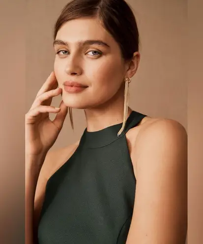 BHLDN Lennox Halter Open-Back Side-Slit Stretch Crepe Gown in Dark Emerald