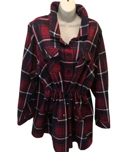 Torrid  Plaid Flannel Shacket Button Up Pockets Cinched Waist Berry Size 4X New