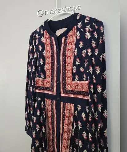 Gal Meets Glam Carlene Print Button Front Long Sleeve Dress