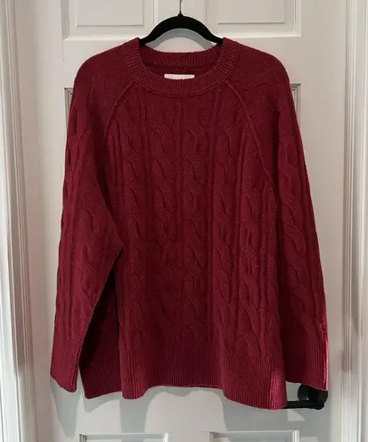 Aerie unREAL Cable Crew Sweater Cherry Tart Dark Red Burgundy Maroon Medium