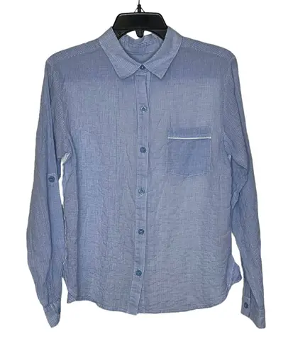 UGG Button Up Shirt Size XS Blue Check White Back Stretch Roll Tab Sleeves