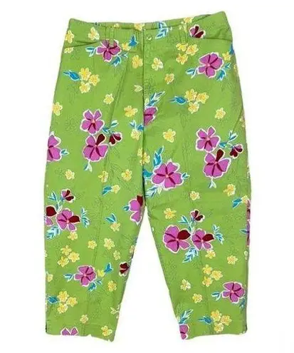 Erika Vintage Floral Print Cropped Pants Size 14 Green Pink