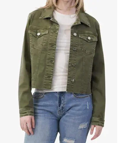 Indigo Saints Women's Luxury Clothing Denim Jacket Utility Olive Green Size M Size M