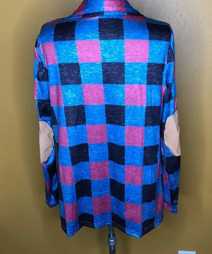 Cardigan Blue Pink Plaid Elbow Patch New M Size M