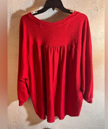 cupio Red Ruffled Relaxed Sweatshirt Plus NWOT Beach 4th of July loose fit 1X