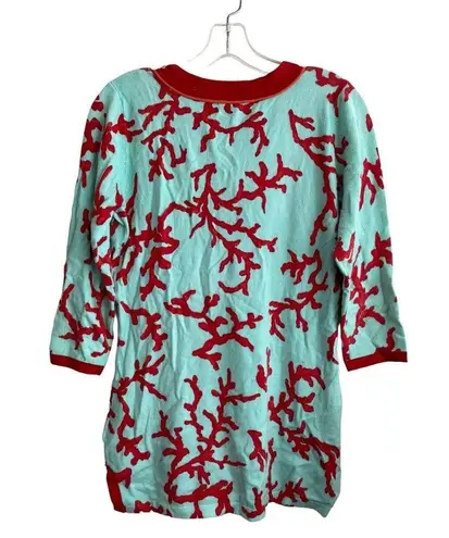 J. McLaughlin Vneck Coral Blue Red Sweater Women Size Small Cotton Blend Stretch