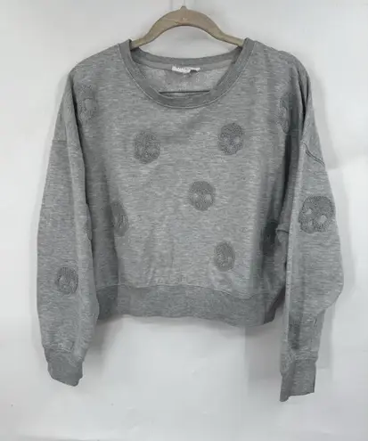 Olive & Oak Sherpa Skull Cropped Sweatshirt Women Small Silver Skater Goth