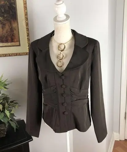 K.C. Spencer Women's Brown Long Sleeve Button Front Single Breasted Blazer 10