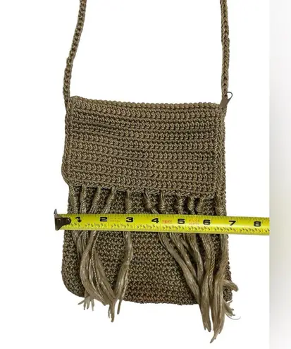 Fringed Tan Crochet Crossbody Bag