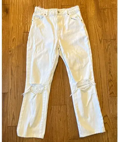 Rollas Layla high rise straight white distressed knee jeans size 27