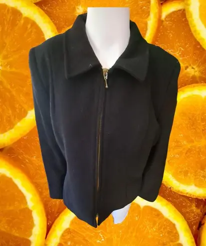 Geoffrey Beene Wool Cashmere Blend Zip Up Black Jacket