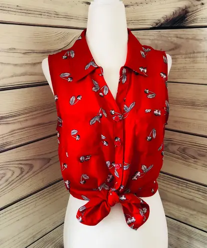 Christopher & Banks Red Cherry Printed Button Down Tank