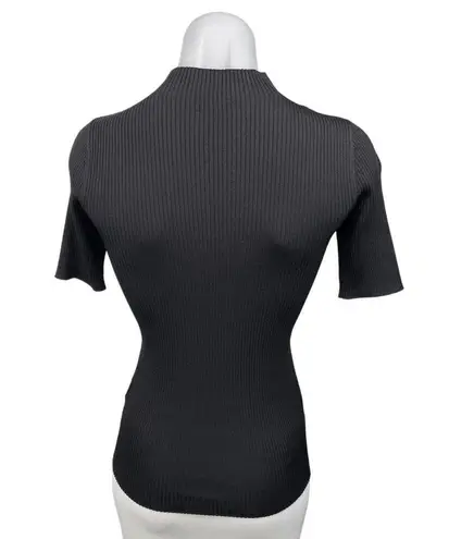 Reiss Black Ribbed Knit Mock Neck Fitted Pullover Short Sleeve Sweater Top Sz 0