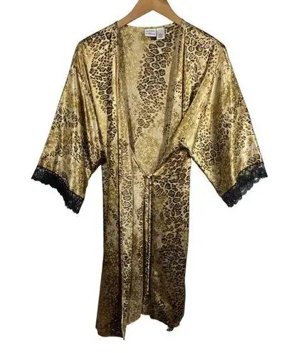 Gilligan O'Malley Night Robe Women L Gold Black Leopard Lace Romantic Lounge Size L