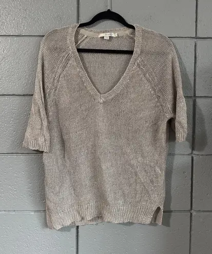 Boden Linen Short Sleeve Metallic Knit Sweater size 12 Gray