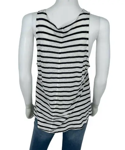 frame denim Frame Women’s Scoop Neck Linen Black & White Striped Tank Top Size Medium