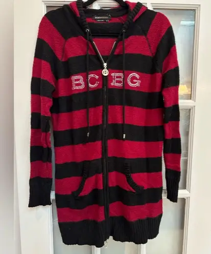 BCBGMAXAZRIA Vintage Y2K  Rabbit Hair Knit Bedazzled Long Hooded Sweater Size XL