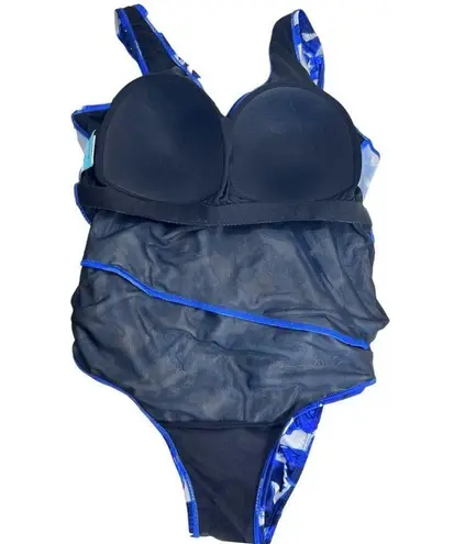 Sea & Sand Blue Paint Asymmetrical Wrap Swimdress White Size 20W