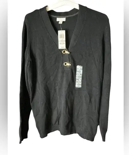 Charter Club Black V-Neck Sweater with Metallic Accents
