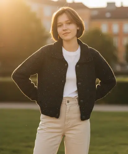 Vintage Foxglove Ireland Wool Tweed Cardigan Jacket Charcoal Flecked Cottagecore Black Size M