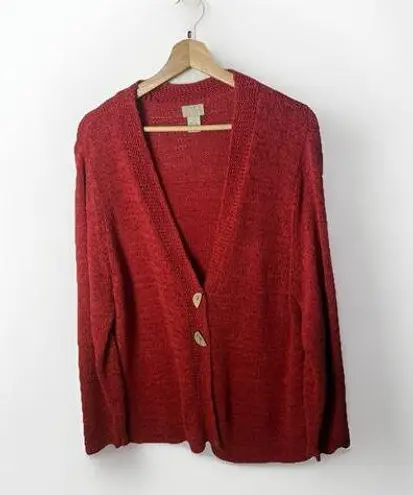 Sigrid Olsen Red Button Up Cardigan Colorful Classic Modest Lagenlook XL