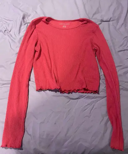 American Eagle Hot Pink  Outfitters Long Sleeve Cropped Top