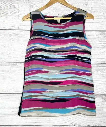 Dana Buchman Colorful Striped Sleeveless Blouse Top Size Medium Pink Blue Black