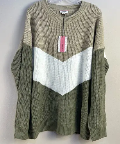 Andree by Unit Colorblock Chevron Cable Knit Ribbed Long Sleeve Crewneck Sweater 3X New Plus - Image 1