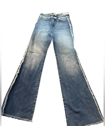 Pistola Flare Leg Jeans Fringed Edges Distressed Blue Size 27 Tall NWT