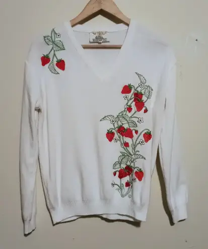 Vintage Cyn Les Shirlee Designs Strawberry Sweater-Large-Embroidered-Cottagecore